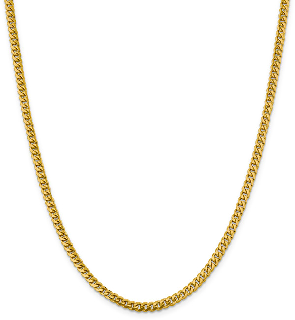 14K Gold Miami Cuban Curb Chain Necklace, 4mm, 24"