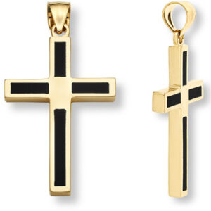 14K Gold Onyx Cross Pendant for Women