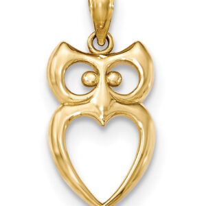 14K Gold Owl Pendant with Heart Body