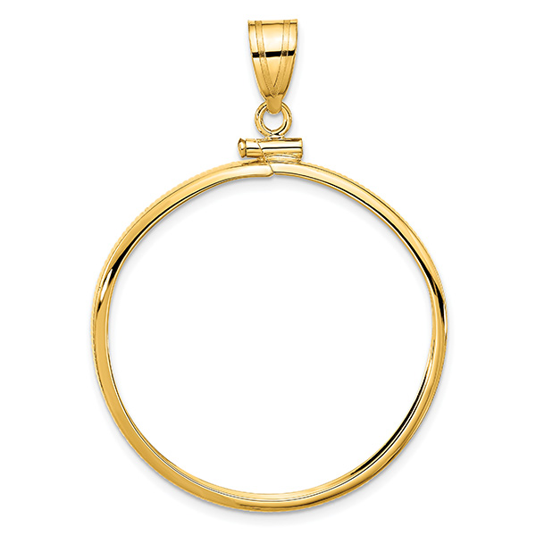 14K Gold Plain Polished Bezel Pendant for 1/2 Oz Gold Coin with Screw-Top (27mm)