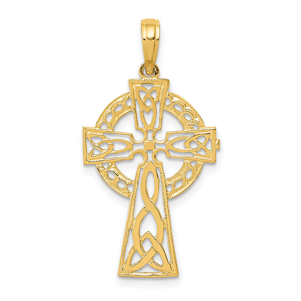 14K Gold Pretzel Knot Celtic Cross Pendant