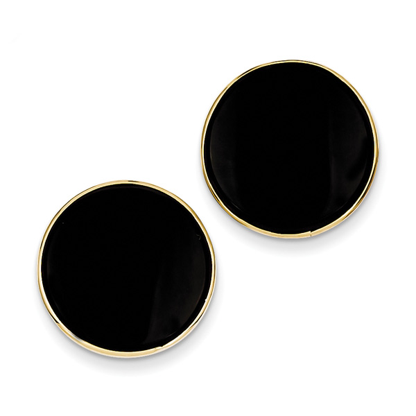 14K Gold Round Black Onyx Earrings