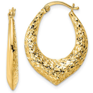 14K Gold Tear-Drop Textured Hoop Earrings
