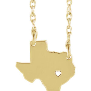 14K Gold Texas Necklace with Pierced Heart and City Name