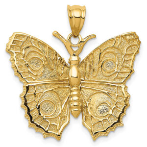 14K Gold Textured Butterfly Necklace Pendant