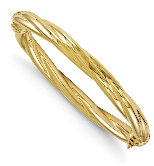 14K Gold Twist Hinged Bangle Bracelet