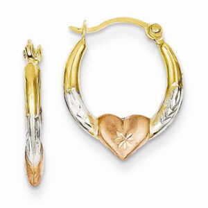 14K Gold & Rose Rhodium Heart Hoop Earrings