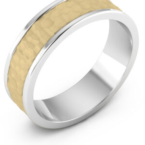 14K Gold and Silver Hammered Wedding Band Ring