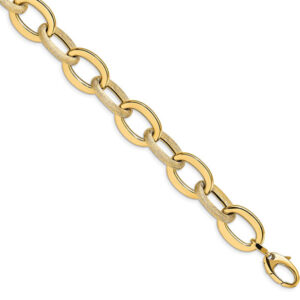 14K Italian Gold Large Alternating Brushed and Polished Designer Link Bracelet