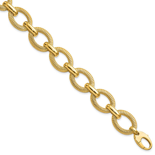 14K Large Gold Italian Textured O Link Bracelet