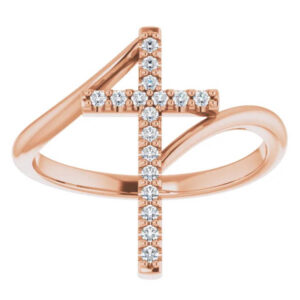 14K Rose Gold 1/8 Carat Diamond Cross Ring for Women