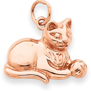 14K Rose Gold Cat with Yarn Pendant