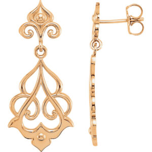 14K Rose Gold Decorative Dangle Earrings