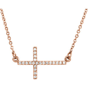 14K Rose Gold Diamond Cross Bar Necklace