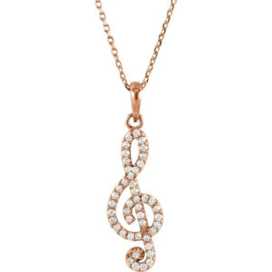 14K Rose Gold Diamond Treble Clef Necklace