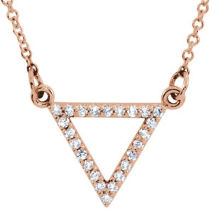 14K Rose Gold Diamond Triangle Necklace, 16"
