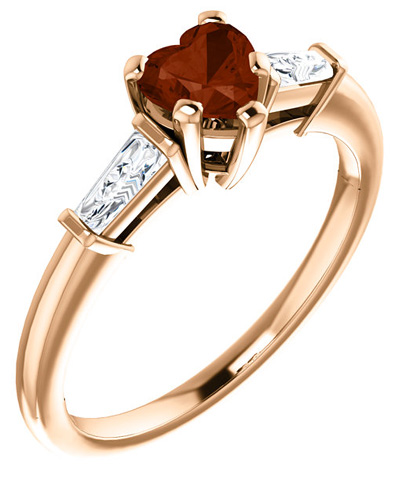 14K Rose Gold Heart-Shaped Garnet and Baguette Ring