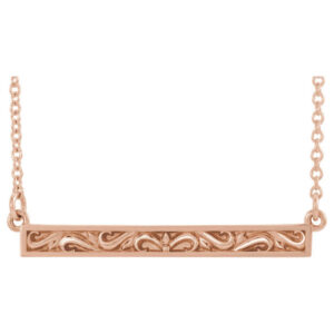 14K Rose Gold Paisley Scroll Bar Necklace
