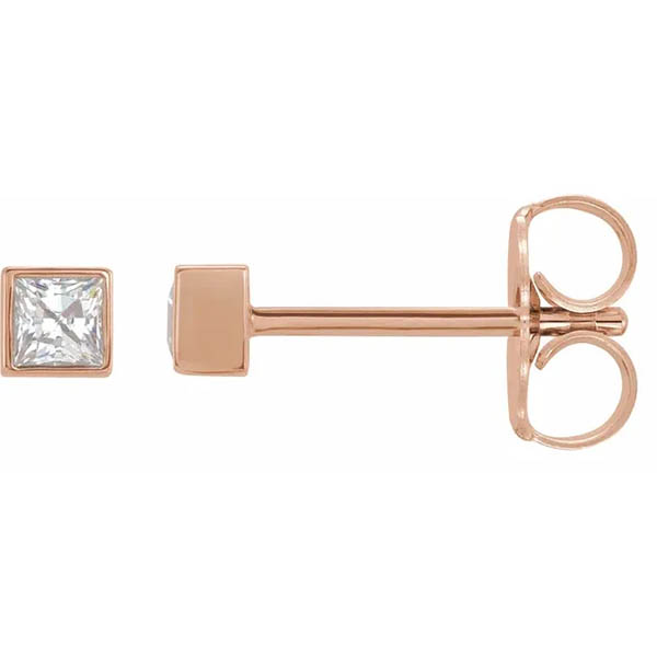 14K Rose Gold Square Princess-Cut Diamond Stud Earrings