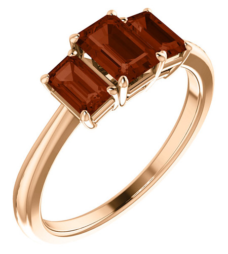 14K Rose Gold Three Stone Emerald-Cut Garnet Ring