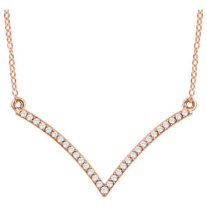 14K Rose Gold "V" Shape Diamond Necklace