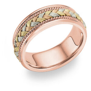14K Rose Gold and Tri-Color Braided Wedding Band Ring