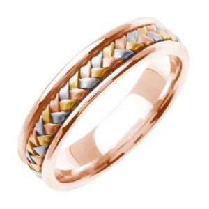 14K Rose and Tri-Color Gold Braided Wedding Band Ring