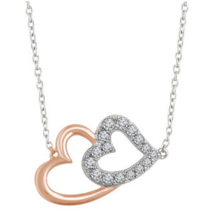 14K Rose and White Gold 1/5 Carat Diamond Double Heart Necklace