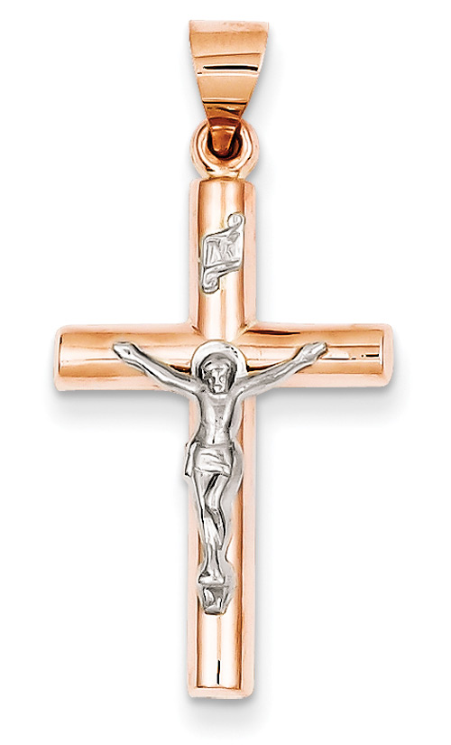 14K Rose and White Gold Crucifix Pendant