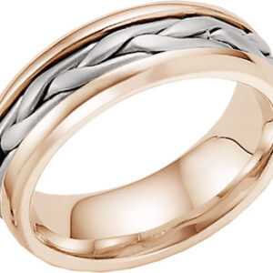 14K Rose and White Gold Wide Braided Wedding Band Ring