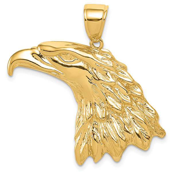 14K Solid Gold American Bald Eagle Head Pendant