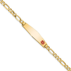 14K Solid Gold Medical ID Figaro Bracelet for Women, 7"