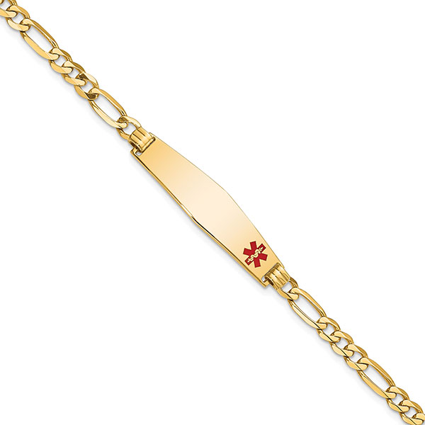 14K Solid Gold Medical ID Figaro Bracelet for Women, 7"