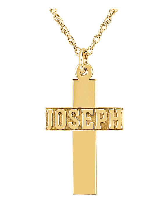 14K Solid Gold Nameplate Cross Necklace