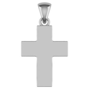 14K Solid White Gold Thick Polished Plain Cross Pendant