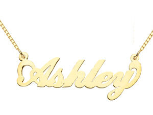 14K Solid Yellow Gold Custom Name Pendant, Ashley Design