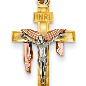 14K Tri-Color Gold Crucifix Pendant with Robe