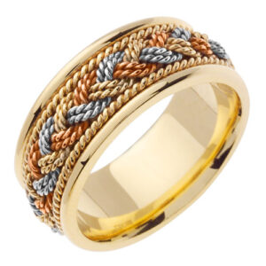 14K Tri-Color Gold Handmade Braided Wedding Band Ring