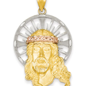 14K Tri-Color Gold Jesus Head Pendant