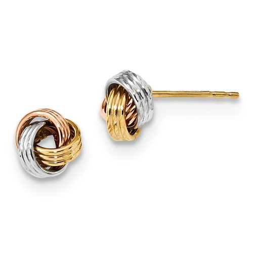14K Tri-Color Gold Love Knot Post Earrings