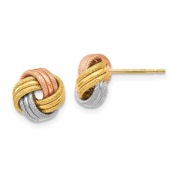 14K Tri-Color Gold Textured Love-Knot Earrings