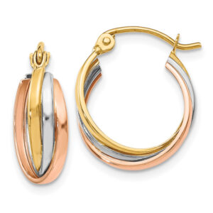 14K Tri-Color Gold Triple Hoop Earrings