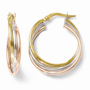 14K Tri-Color Gold Twisted Hoop Earrings
