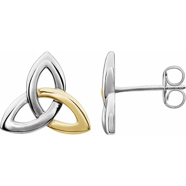 14K Two-Tone Gold Celtic Trinity-Knot Earrings