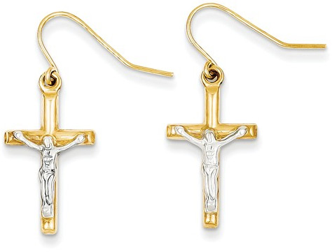 14K Two-Tone Gold Crucifix Earrings