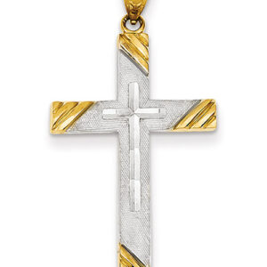 14K Two-Tone Gold Diamond-Cut Cross Pendant