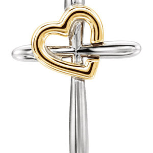 14K Two-Tone Gold Heart With Cross Necklace