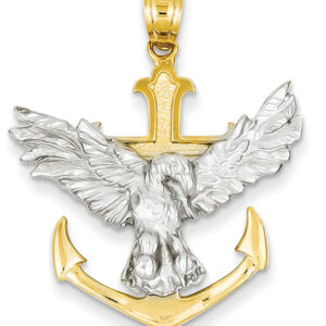 14K Two-Tone Gold Mariner Eagle Cross Necklace