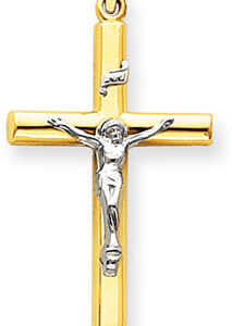 14K Two-Tone INRI Crucifix Pendant