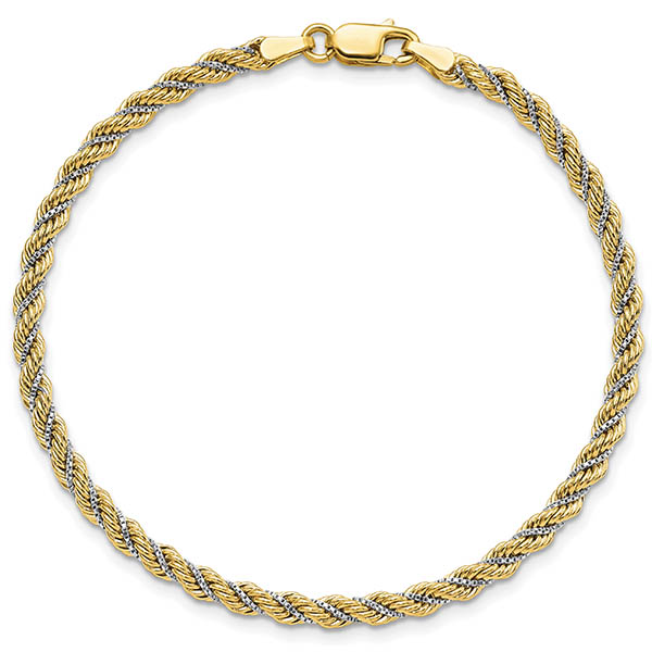 14K Two-Tone Italian Gold 3.25mm Rope Bracelet